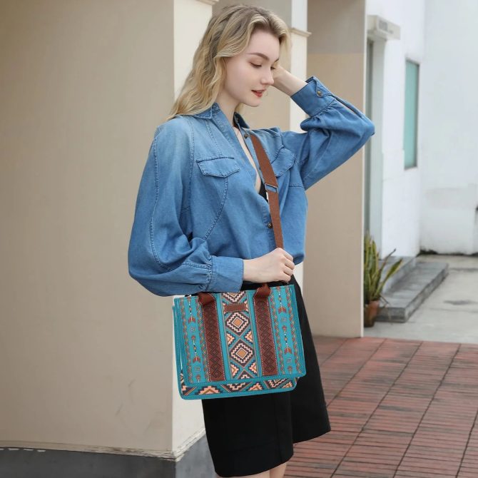 4Pcs women's purse Tote, retro work satchel lightweight, Boho chic tote everyday green - Image 6
