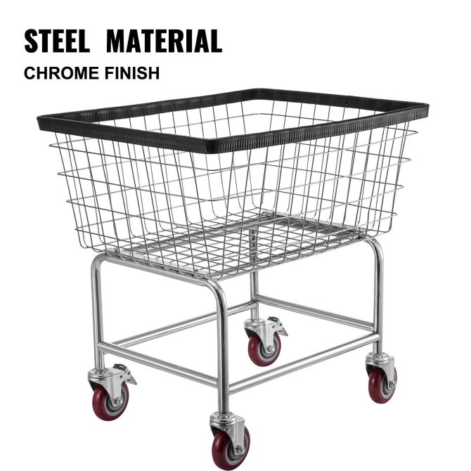 VEVOR Wire Laundry Cart, 2.5 Bushel Wire Laundry Basket with Wheels, 21''x27''x27.5'' Commercial Wire Laundry Basket Cart, Steel Frame with Chrome Finish, 4inch Casters, Wire Basket Cart For Laundry - Image 3