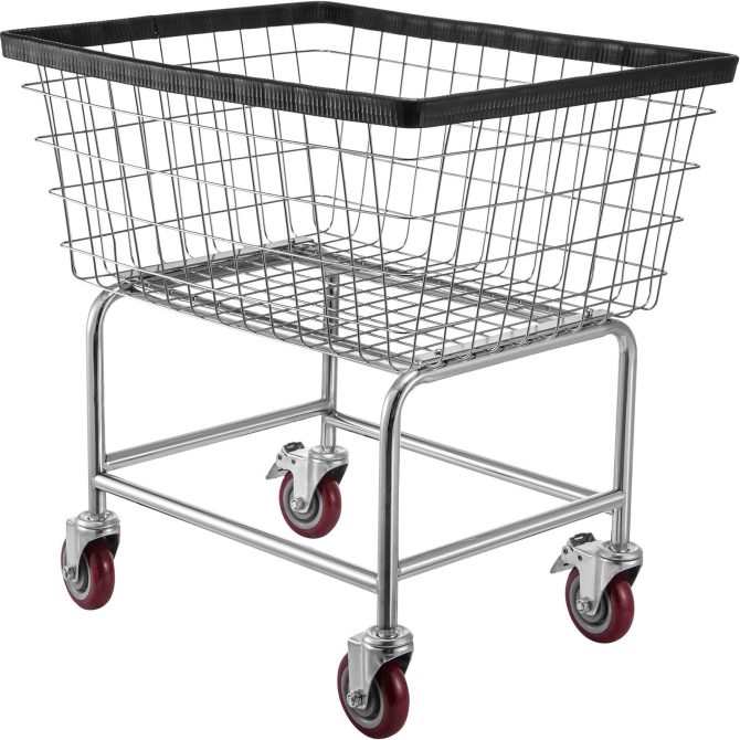 VEVOR Wire Laundry Cart, 2.5 Bushel Wire Laundry Basket with Wheels, 21''x27''x27.5'' Commercial Wire Laundry Basket Cart, Steel Frame with Chrome Finish, 4inch Casters, Wire Basket Cart For Laundry - Image 9