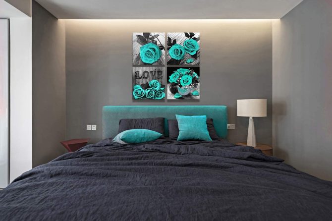 Teal Rose Flowers Canvas Prints Black and White Wall Art Turquoise Floral Pictures for Home Bedroom Bathroom Decoration - Image 2