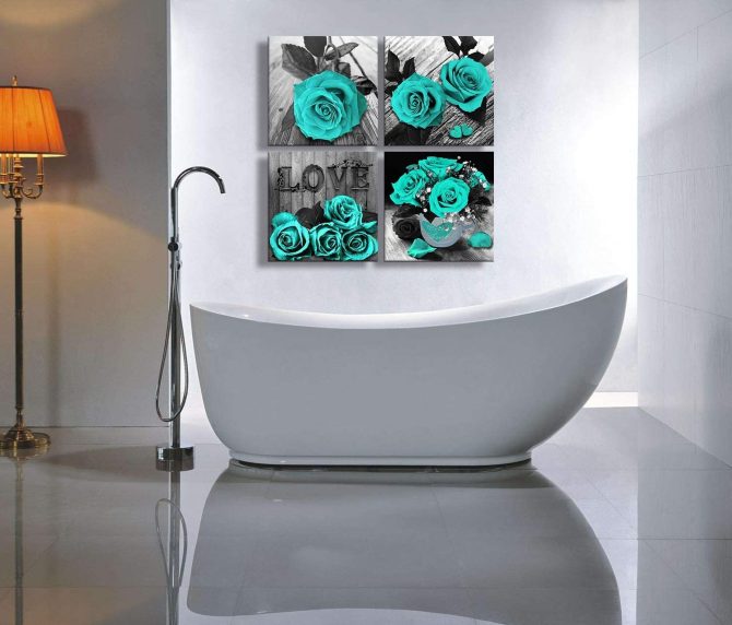 Teal Rose Flowers Canvas Prints Black and White Wall Art Turquoise Floral Pictures for Home Bedroom Bathroom Decoration - Image 3