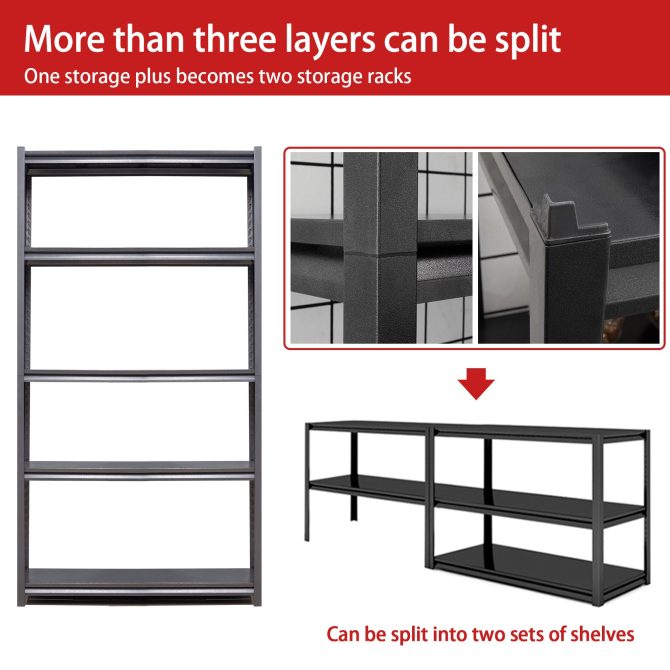 78"H 5 Tier Metal Shelves for Storage Garage Shelving 2000LBS Heavy Duty Storage Shelves Adjustable Garage Shelf Industrial Shelving Unit Storage Utility Rack,47.2"W*18"D*78"H,Black - Image 14