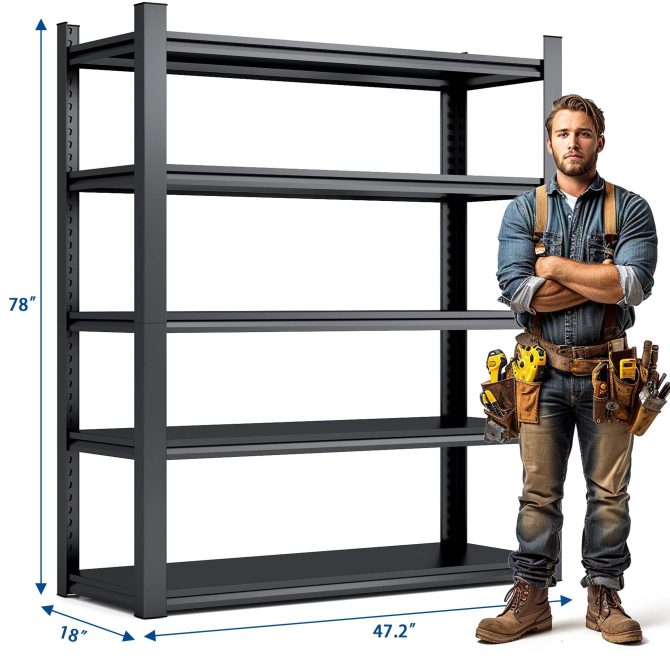 78"H 5 Tier Metal Shelves for Storage Garage Shelving 2000LBS Heavy Duty Storage Shelves Adjustable Garage Shelf Industrial Shelving Unit Storage Utility Rack,47.2"W*18"D*78"H,Black - Image 8