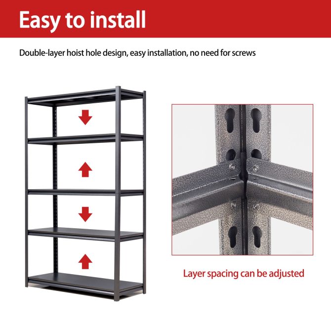 78"H 5 Tier Metal Shelves for Storage Garage Shelving 2000LBS Heavy Duty Storage Shelves Adjustable Garage Shelf Industrial Shelving Unit Storage Utility Rack,47.2"W*18"D*78"H,Black - Image 12