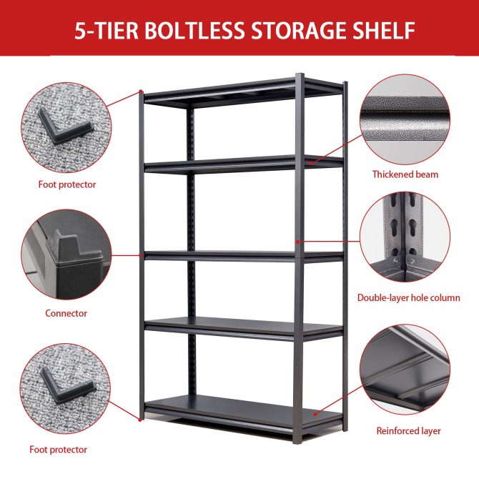 78"H 5 Tier Metal Shelves for Storage Garage Shelving 2000LBS Heavy Duty Storage Shelves Adjustable Garage Shelf Industrial Shelving Unit Storage Utility Rack,47.2"W*18"D*78"H,Black - Image 13