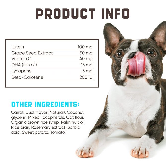 Eye Vitamins for Dogs Dog Vision Supplement for Tear Stains Dog Eye Care Immune Support Vitamin С Carrot Fish Oil Lutein 180 Soft Chews with Duck Flavor for All Breeds and Ages - Image 3