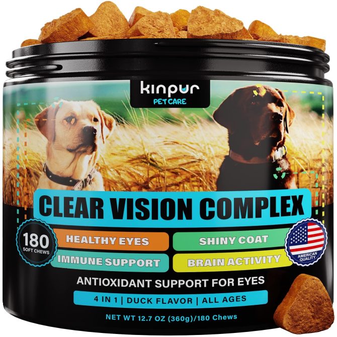 Eye Vitamins for Dogs Dog Vision Supplement for Tear Stains Dog Eye Care Immune Support Vitamin С Carrot Fish Oil Lutein 180 Soft Chews with Duck Flavor for All Breeds and Ages