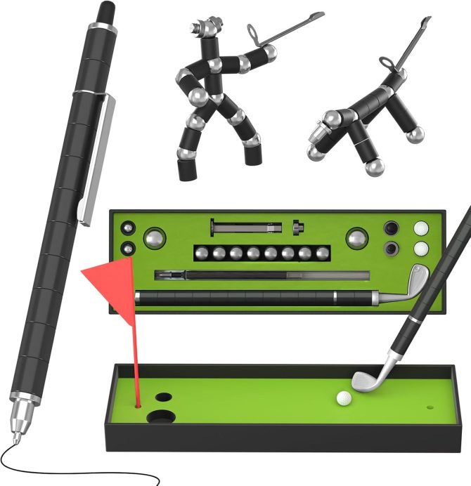 Rotated Transformed Mini Desktop Golf Ball Pen Set Gift with Flag, Multifunctional Magnet Writing Pen, Fidget Pen, Decompression Magnetic Pen, Cute Magnet Fidget Writing Pen