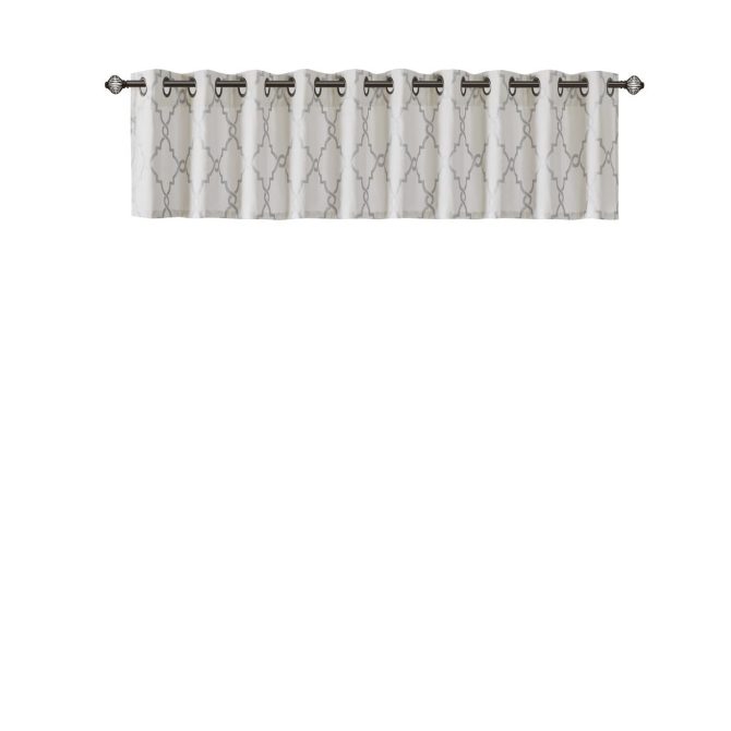 Fretwork Print Grommet Top Window Valance Ivory/Grey 50x18" - Image 2