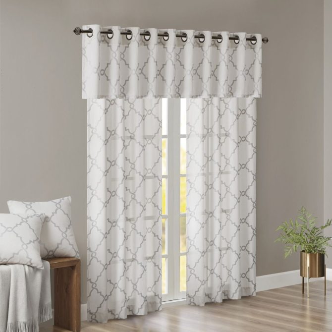 Fretwork Print Grommet Top Window Valance Ivory/Grey 50x18" - Image 4