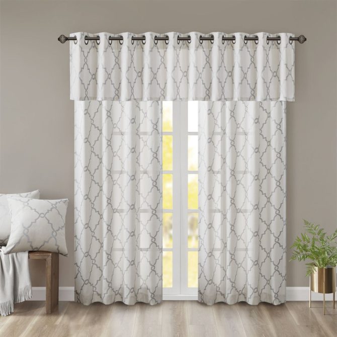 Fretwork Print Grommet Top Window Valance Ivory/Grey 50x18" - Image 6