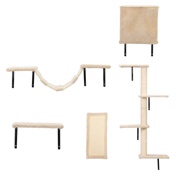 5 Pcs Wall Mounted Cat Climber Set;  Floating Cat Shelves and Perches;  Cat Activity Tree with Scratching Posts;  Modern Cat Furniture - Image 2