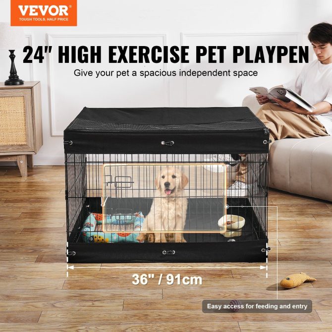 Dog Playpen 4 Panels Foldable Metal Dog Exercise Pen with Bottom Pad Cover - Image 2