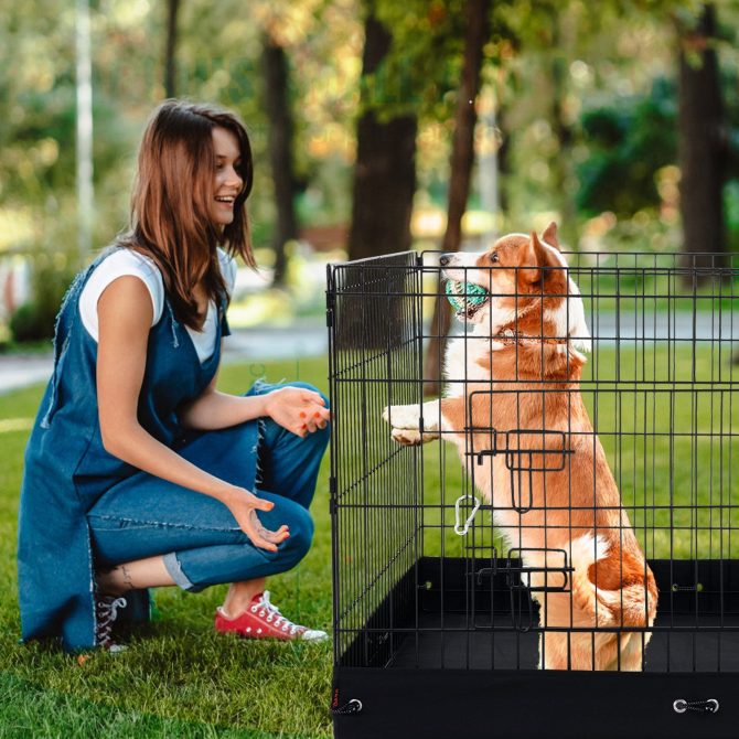 Dog Playpen 4 Panels Foldable Metal Dog Exercise Pen with Bottom Pad Cover - Image 8
