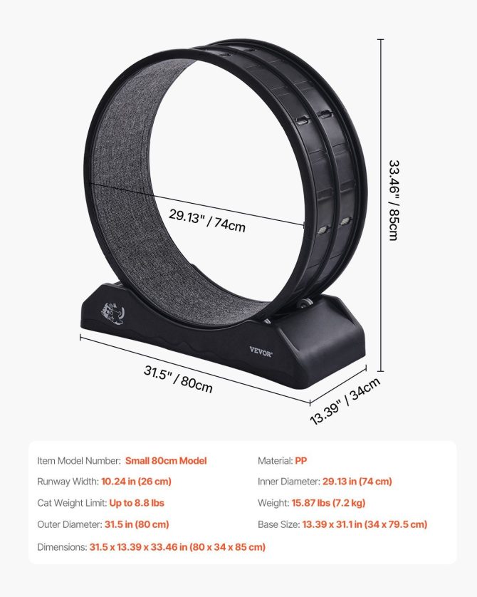 VEVOR Cat Exercise Wheel 31.5 in Large Indoor Cat Running Wheel Treadmill Black - Image 7
