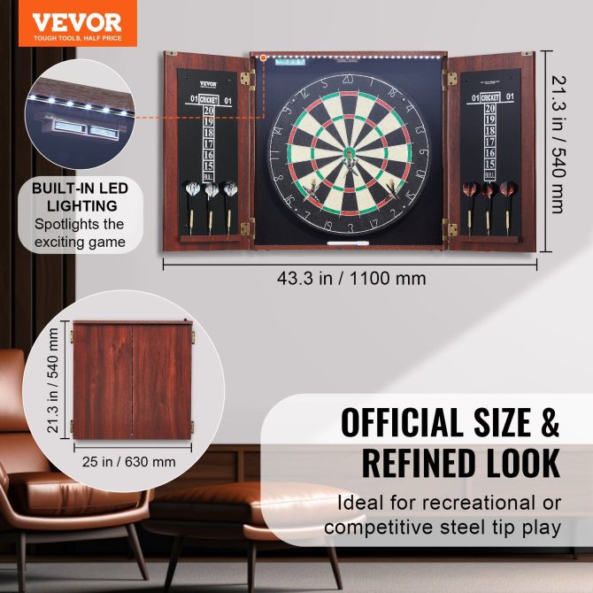 VEVOR Dartboard and Cabinet Set Official Size Complete Accessory Steel Tip Dart - Image 2