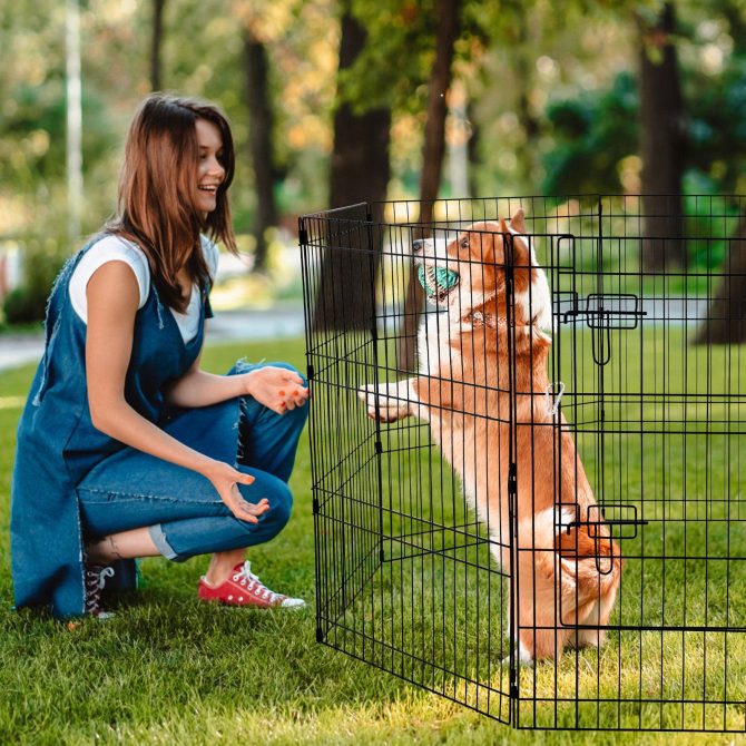 Dog Playpen 8 Panels Foldable Metal Dog Exercise Pen with Bottom Pad 30"H - Image 8