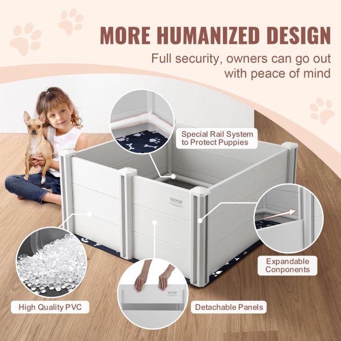VEVOR Dog Whelping Box 38.6x38.6x18.1in PVC with Rails Pee Pad for Dogs Puppies - Image 5