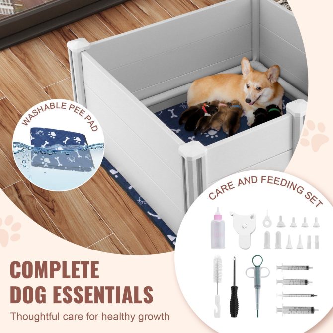 VEVOR Dog Whelping Box 38.6x38.6x18.1in PVC with Rails Pee Pad for Dogs Puppies - Image 6