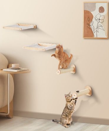 VEVOR Wall Mounted Cat Shelves with 2 Jumping Posts & 2 Hammocks up to 40 lbs