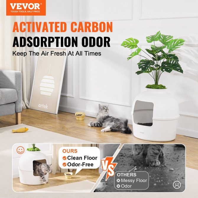VEVOR Odor-Free Plant Cat Litter Box Hidden Cat Litter Box with Artificial Plant - Image 2