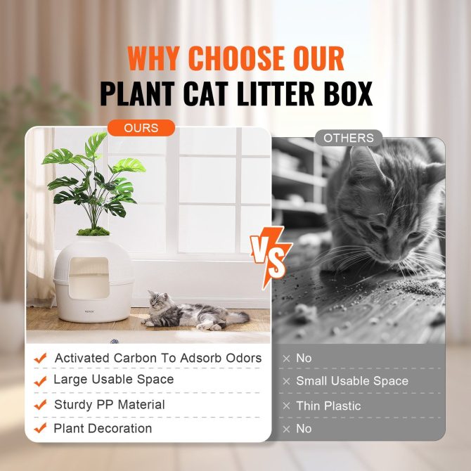 VEVOR Odor-Free Plant Cat Litter Box Hidden Cat Litter Box with Artificial Plant - Image 6