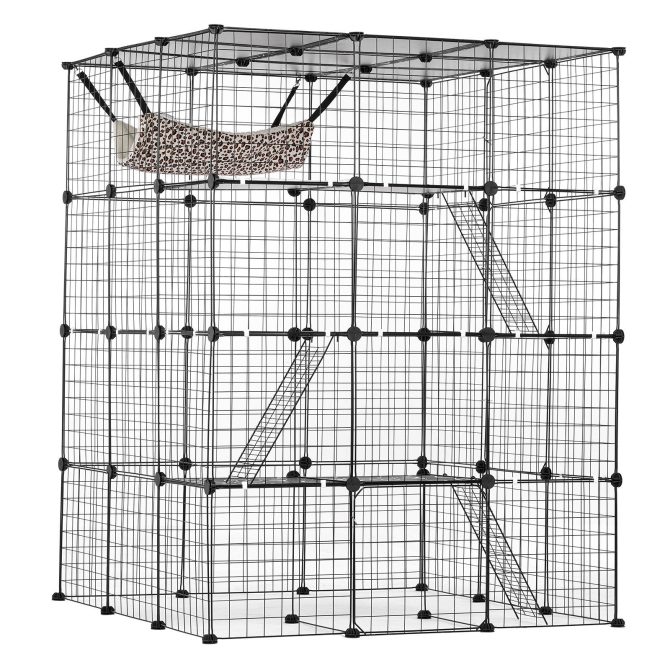 Large 4-tier Cat Cage 41 x 41 x 55" Metal Wire Cat Enclosure with Hammock - Image 11