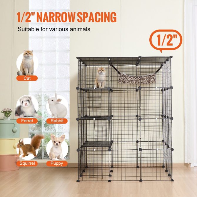 Large 4-tier Cat Cage 41 x 41 x 55" Metal Wire Cat Enclosure with Hammock - Image 6
