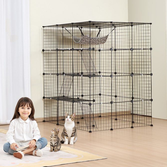 Large 4-tier Cat Cage 41 x 41 x 55" Metal Wire Cat Enclosure with Hammock - Image 8