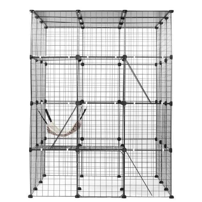 Large 4-tier Cat Cage 41 x 41 x 55" Metal Wire Cat Enclosure with Hammock - Image 9