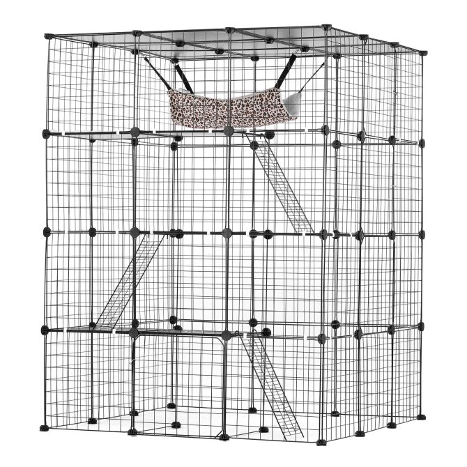 Large 4-tier Cat Cage 41 x 41 x 55" Metal Wire Cat Enclosure with Hammock - Image 10