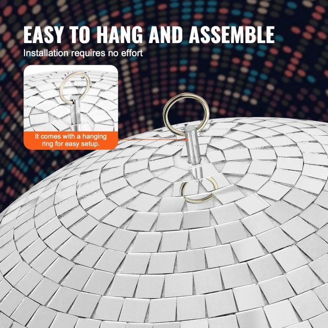 Mirror Disco Ball 20 In Silver Party Large Disco Ball with Hanging Ring - Image 4