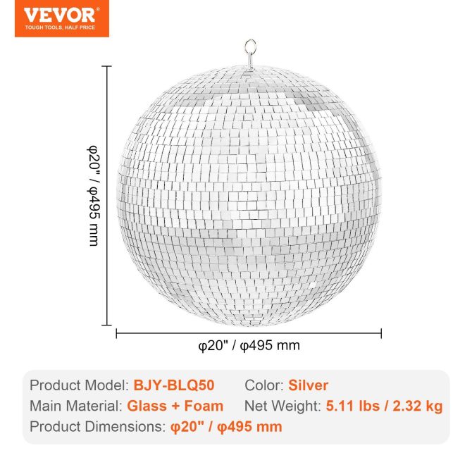 Mirror Disco Ball 20 In Silver Party Large Disco Ball with Hanging Ring - Image 7