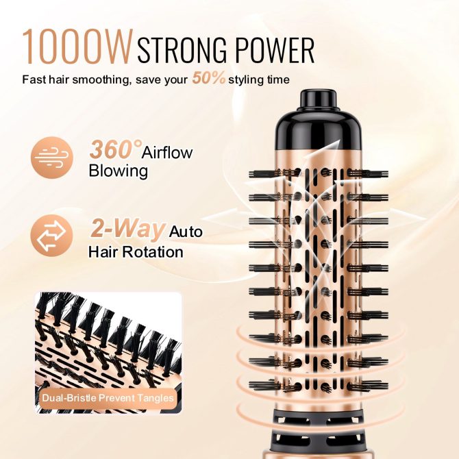 VEVOR Rotating Hair Dryer Brush Hot Air Styling Brush with 1.5" and 2" Head - Image 5