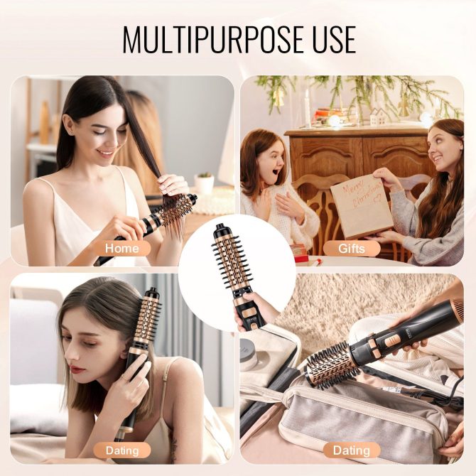 VEVOR Rotating Hair Dryer Brush Hot Air Styling Brush with 1.5" and 2" Head - Image 6