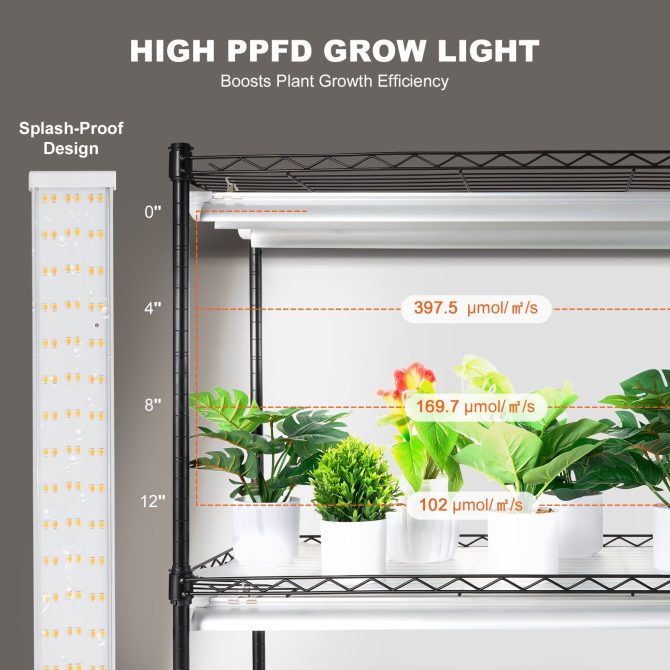VEVOR DIY Plant Stand with Grow Light, 6-Tier Large Tall Plant Shelf with 192W 5000K Full Spectrum Grow Lights, Indoor Grow Light Shelf with Wheels for Seed Starting 29.5" L x 13.8" W x 70.9" H - Image 3