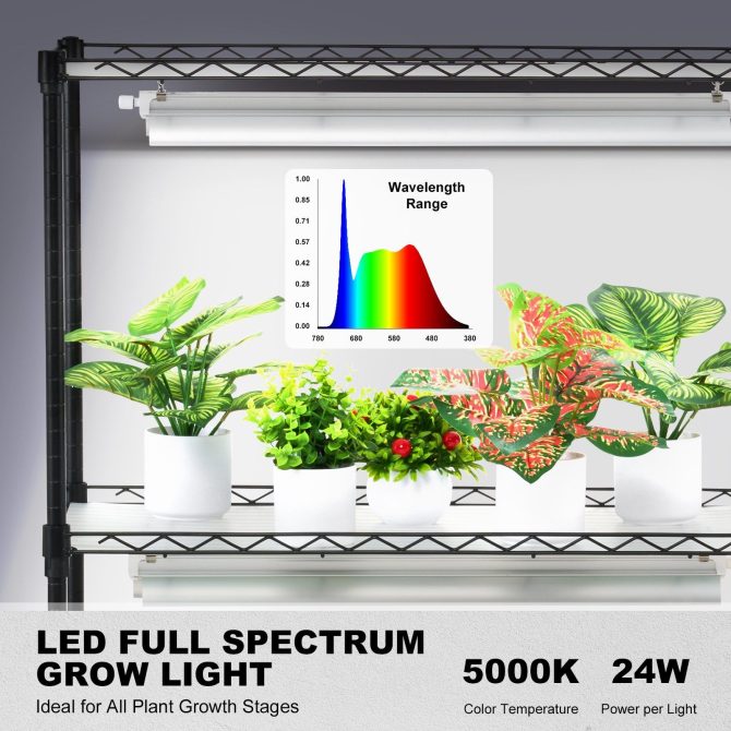 VEVOR DIY Plant Stand with Grow Light, 6-Tier Large Tall Plant Shelf with 192W 5000K Full Spectrum Grow Lights, Indoor Grow Light Shelf with Wheels for Seed Starting 29.5" L x 13.8" W x 70.9" H - Image 4