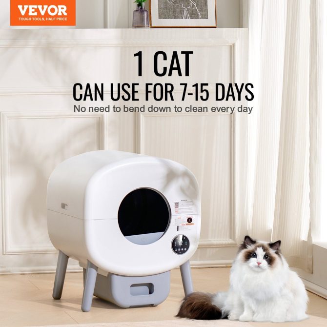 VEVOR 75L Self Cleaning Cat Litter Box with Odor Removal APP Control Sensor Gray - Image 2
