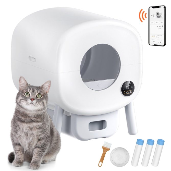 VEVOR 75L Self Cleaning Cat Litter Box with Odor Removal APP Control Sensor Gray - Image 11
