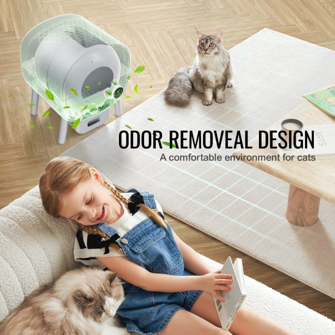 VEVOR 75L Self Cleaning Cat Litter Box with Odor Removal APP Control Sensor Gray - Image 3