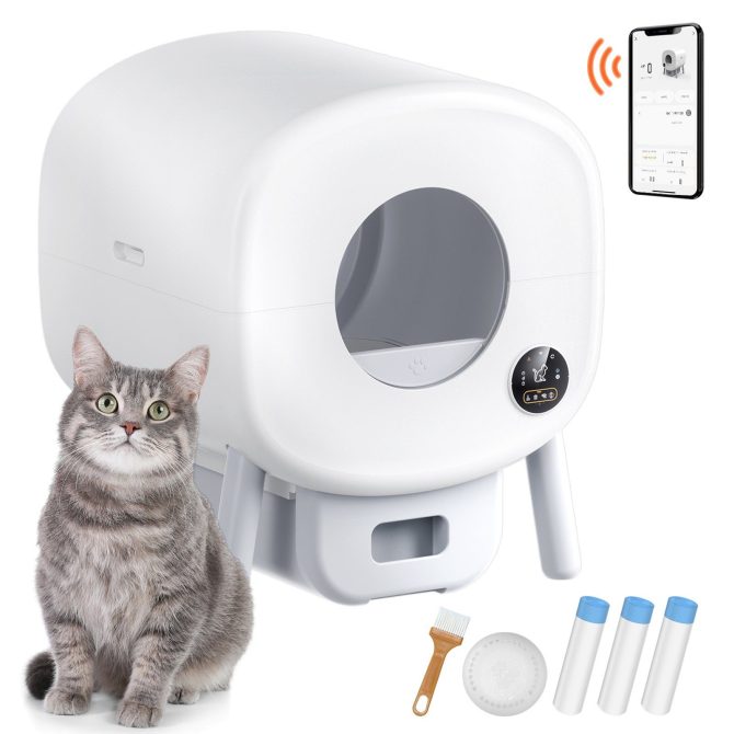 VEVOR 75L Self Cleaning Cat Litter Box with Odor Removal APP Control Sensor Gray - Image 9