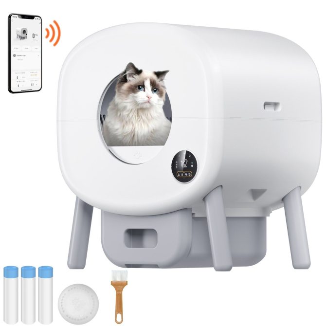VEVOR 75L Self Cleaning Cat Litter Box with Odor Removal APP Control Sensor Gray - Image 10