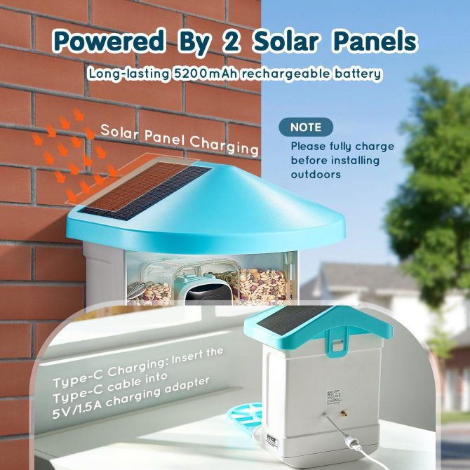 VEVOR Smart Bird Feeder with Camera 2K HD AI Identify Bird Species Solar-Powered - Image 4