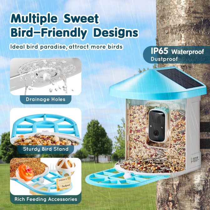 VEVOR Smart Bird Feeder with Camera 2K HD AI Identify Bird Species Solar-Powered - Image 6