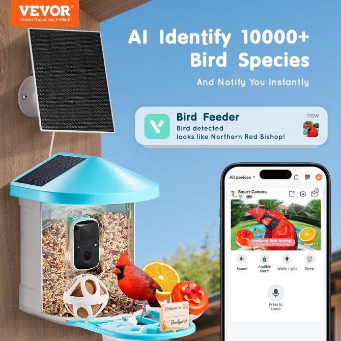 VEVOR Smart Bird Feeder with Camera AI Identify 10000+ Bird Specie Solar-Powered - Image 2