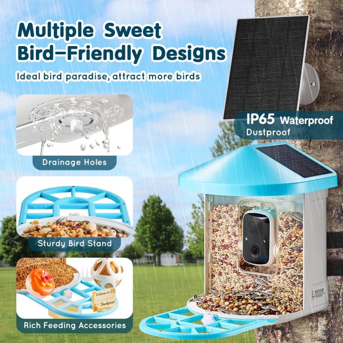 VEVOR Smart Bird Feeder with Camera AI Identify 10000+ Bird Specie Solar-Powered - Image 6