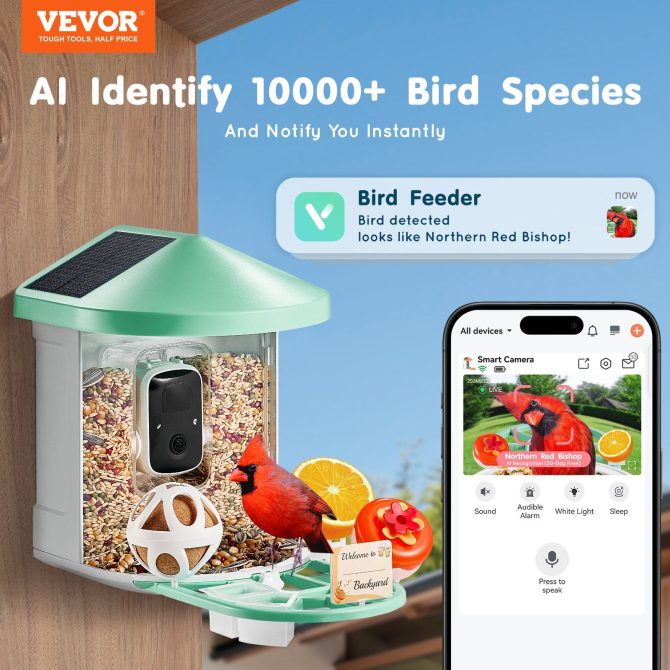 VEVOR Smart Bird Feeder with Camera 2K HD AI Identify Bird Species Solar-Powered - Image 2