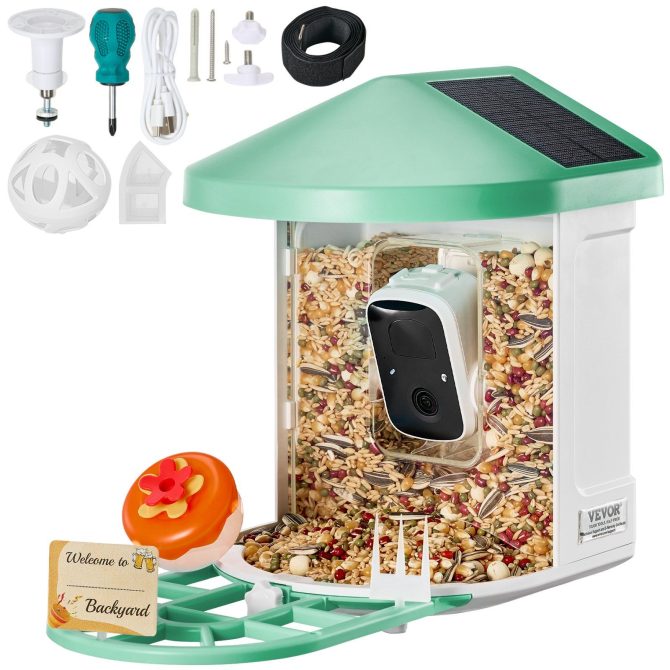 VEVOR Smart Bird Feeder with Camera 2K HD AI Identify Bird Species Solar-Powered - Image 9