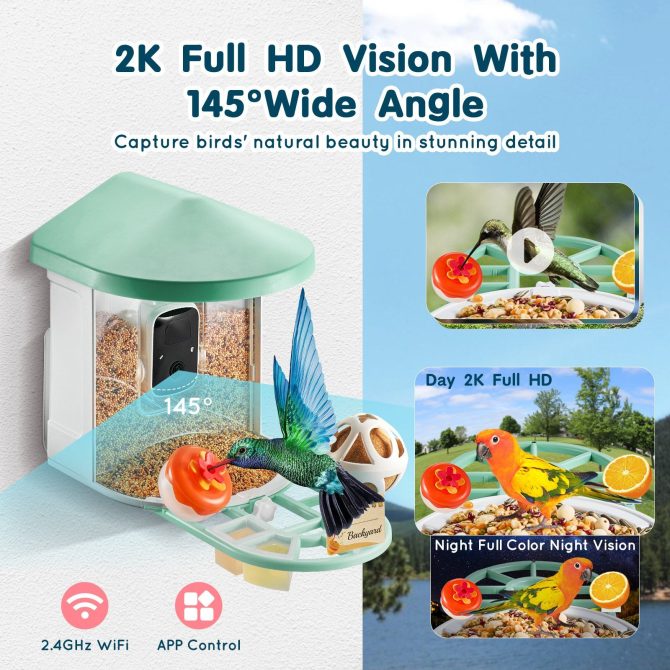VEVOR Smart Bird Feeder with Camera 2K HD AI Identify Bird Species Auto Capture - Image 4