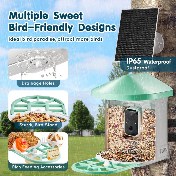 VEVOR Smart Bird Feeder with Camera 2K HD AI Identify Bird Species Auto Capture - Image 6